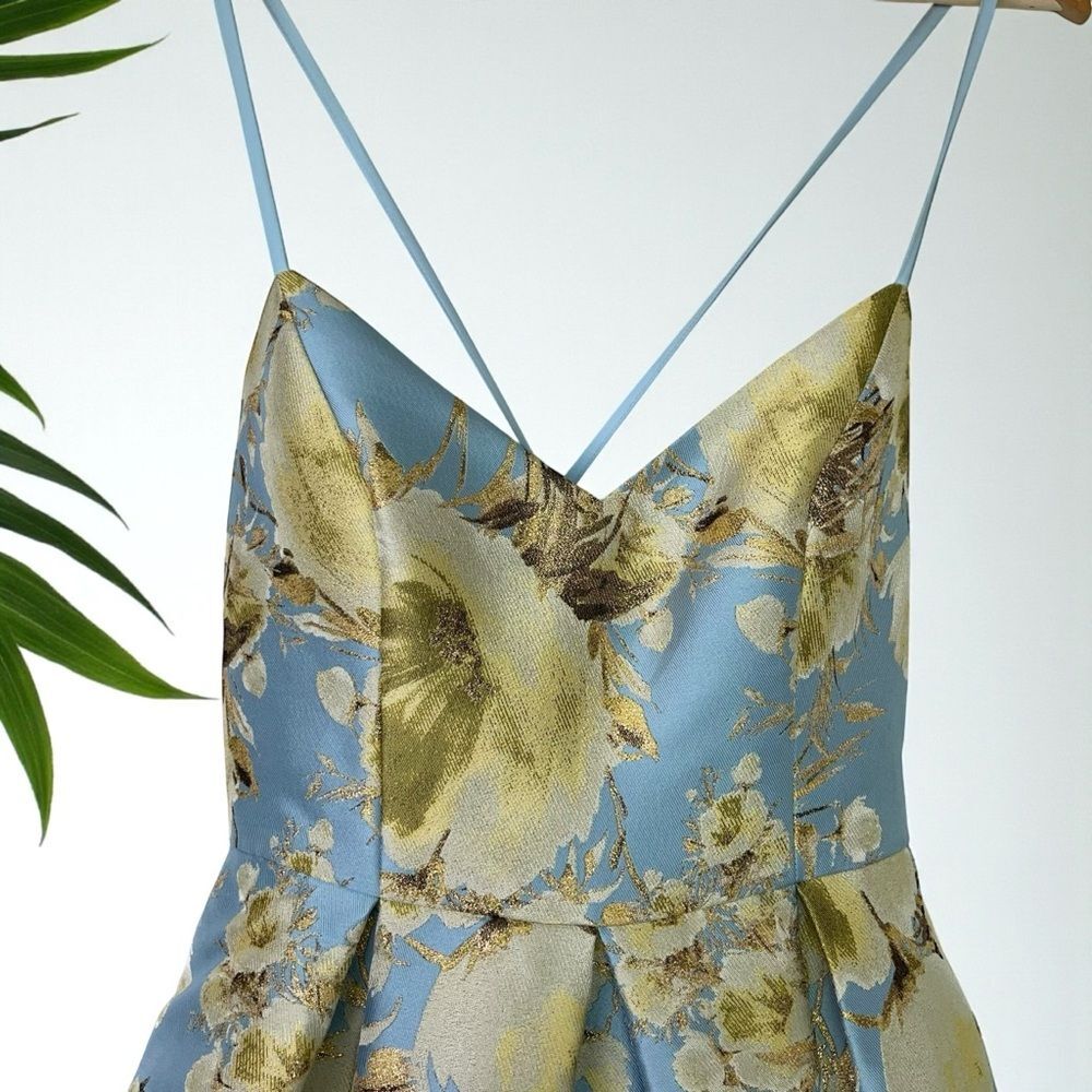 Eliza J Jacquard Brocade Floral Midi Flare Dress with Crisscross Straps - Picture 8 of 12
